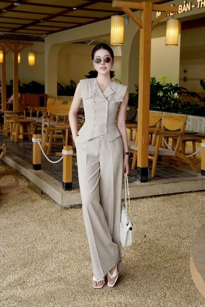 TB9233 SET GILE PHỐI NẮP TÚI - QUẦN DÀI (XÁM)