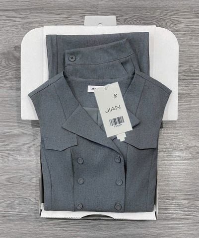 TB9233 SET GILE PHỐI NẮP TÚI - QUẦN DÀI (XÁM)