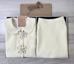 VGU1454 SET ÁO CỔ SEN KẾT HOA - CHÂN VÁY KEM