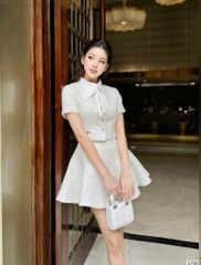 VGU1444 SET DẠ CỔ CÁNH BƯỚM - CHÂN VÁY NGẮN