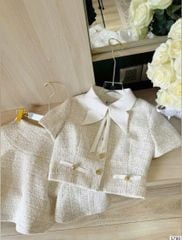 VGU1444 SET DẠ CỔ CÁNH BƯỚM - CHÂN VÁY NGẮN