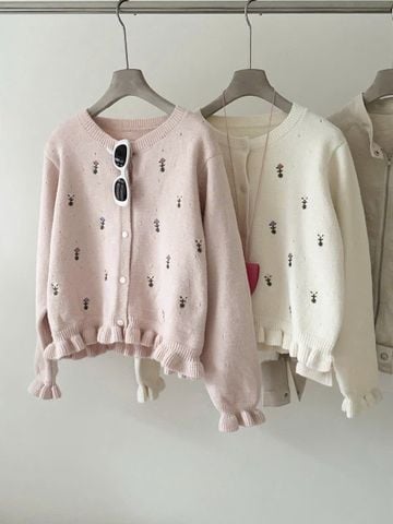 LEN3947 ÁO LEN HOA VIỀN BÈO (HỒNG)