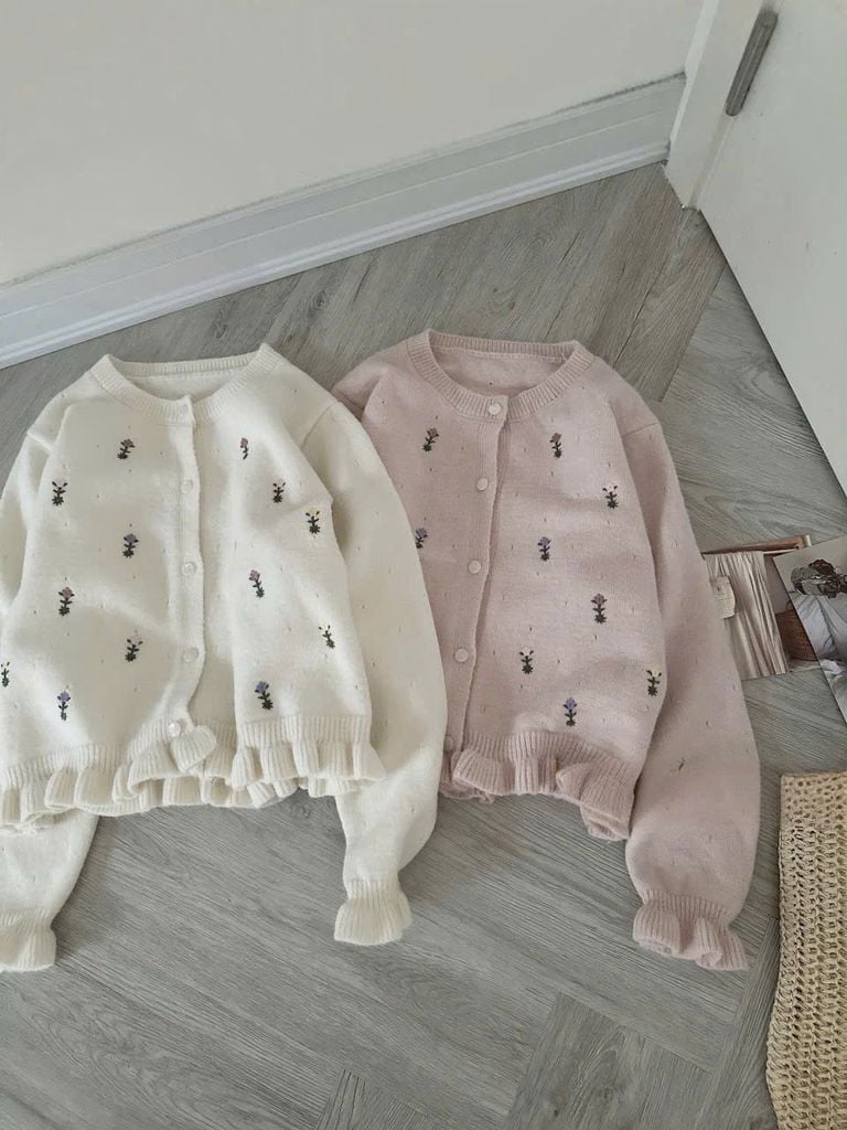 LEN3947 ÁO LEN HOA VIỀN BÈO (HỒNG)