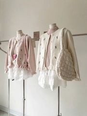 LEN3947 ÁO LEN HOA VIỀN BÈO (HỒNG)