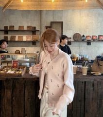 LEN3947 ÁO LEN HOA VIỀN BÈO (HỒNG)