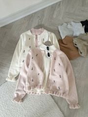 LEN3947 ÁO LEN HOA VIỀN BÈO (HỒNG)