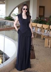 VGU1525 SET ÁO TAY HẾN CỔ VUÔNG - QUẦN TÂY CAO CẤP (X.ĐEN)