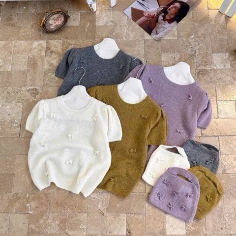 LEN4029 ÁO LEN ĐÍNH NƠ + TÚI (KEM)