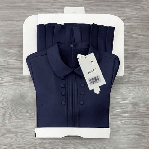 TB9335 ĐẦM CỔ ĐÍNH NÚT TÙNG XẾP LY