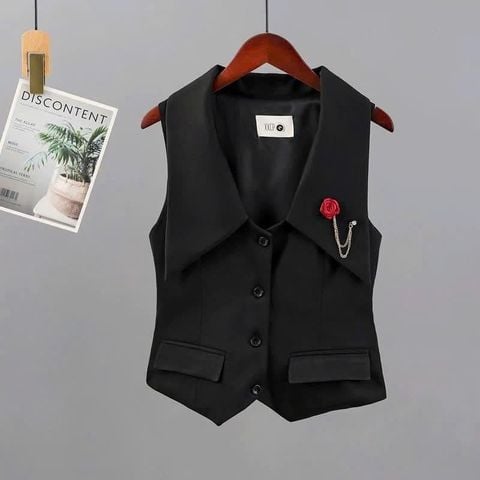 VGU1563 ÁO VEST KÈM TAG HOA HỒNG ( ĐEN )