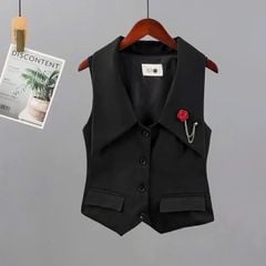 VGU1563 ÁO VEST KÈM TAG HOA HỒNG ( ĐEN )