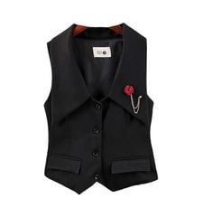 VGU1563 ÁO VEST KÈM TAG HOA HỒNG ( ĐEN )