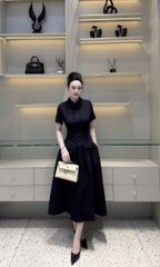 TB9421 ĐẦM CỔ SƠ MI ĐÍNH NÚT (XANH ĐEN )