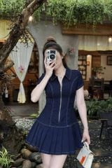 TB9369 ĐẦM JEAN PHỐI KHÓA TRƯỚC, XẾP LY