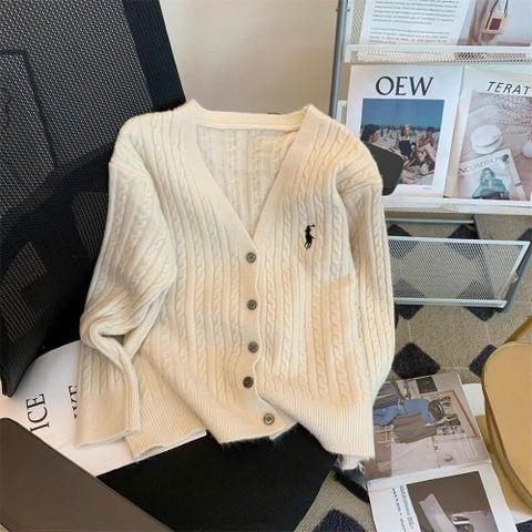 LEN4478 - ÁO KHOÁC LEN NGỰA THỪNG CỔ V - TRẮNG
