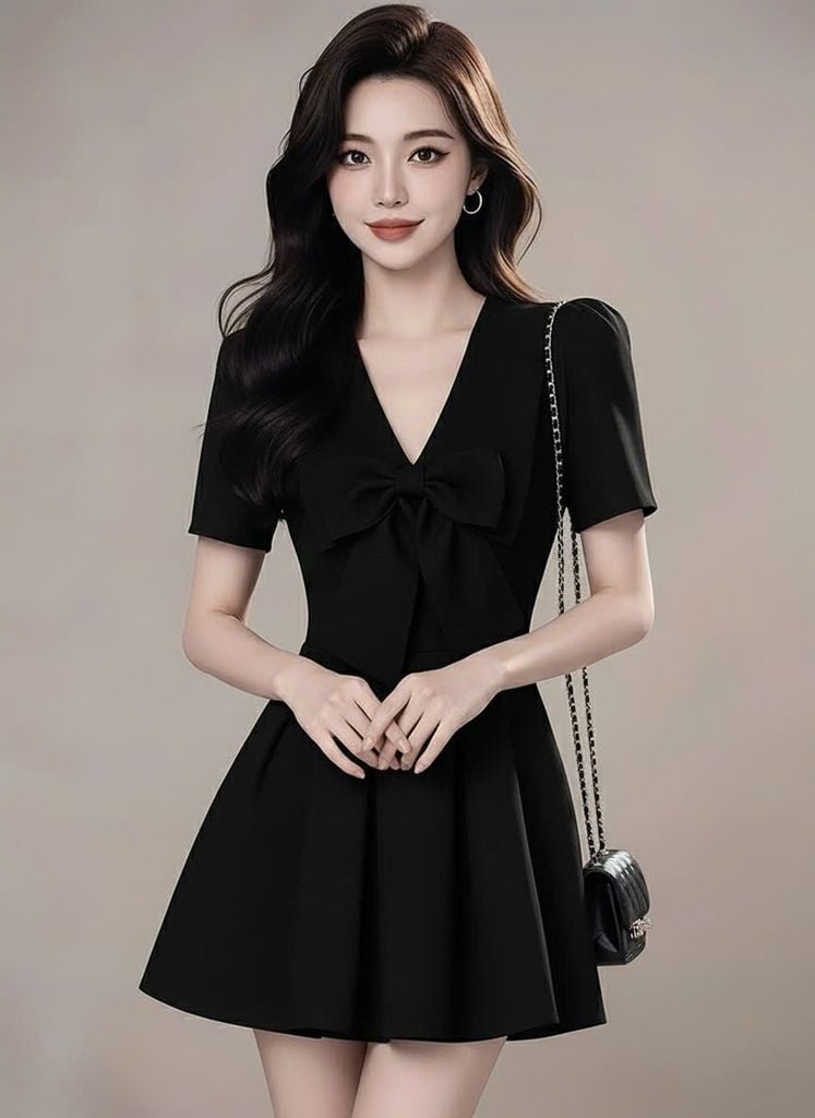 VGU1827 ĐẦM CỔ V ĐÍNH NƠ NGỰC