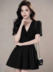 VGU1827 ĐẦM CỔ V ĐÍNH NƠ NGỰC