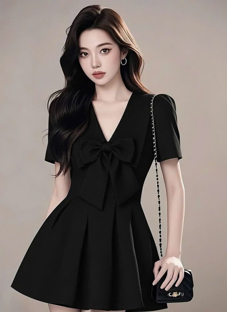 VGU1827 ĐẦM CỔ V ĐÍNH NƠ NGỰC