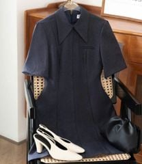 VGU1856 ĐẦM NGẮN CỔ SƠ MI KÈM NỊT