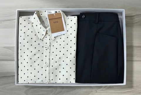VGU1898 SET ÁO SƠ MI CHẤM BI +CV DÀI
