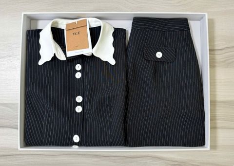 VGU1906 SET ÁO SỌC+CV NGẮN TÚI GIẢ (ĐEN)