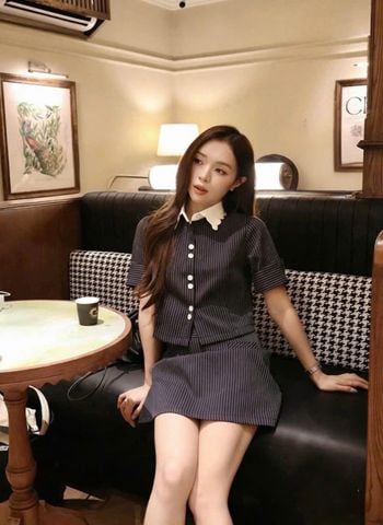 VGU1906 SET ÁO SỌC+CV NGẮN TÚI GIẢ (ĐEN)