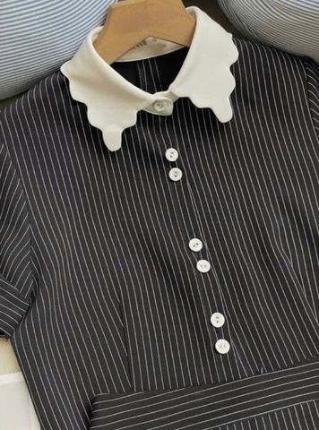 VGU1906 SET ÁO SỌC+CV NGẮN TÚI GIẢ (ĐEN)