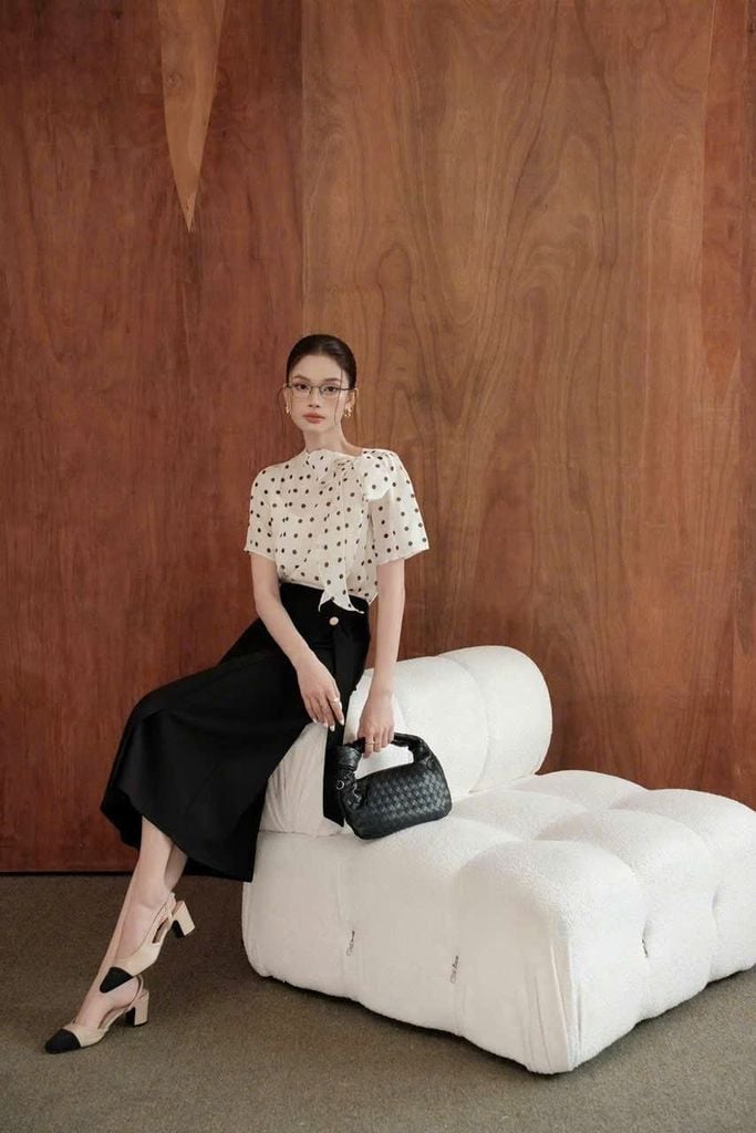 TB9606 SET ÁO CHẤM BI + CV DÀI