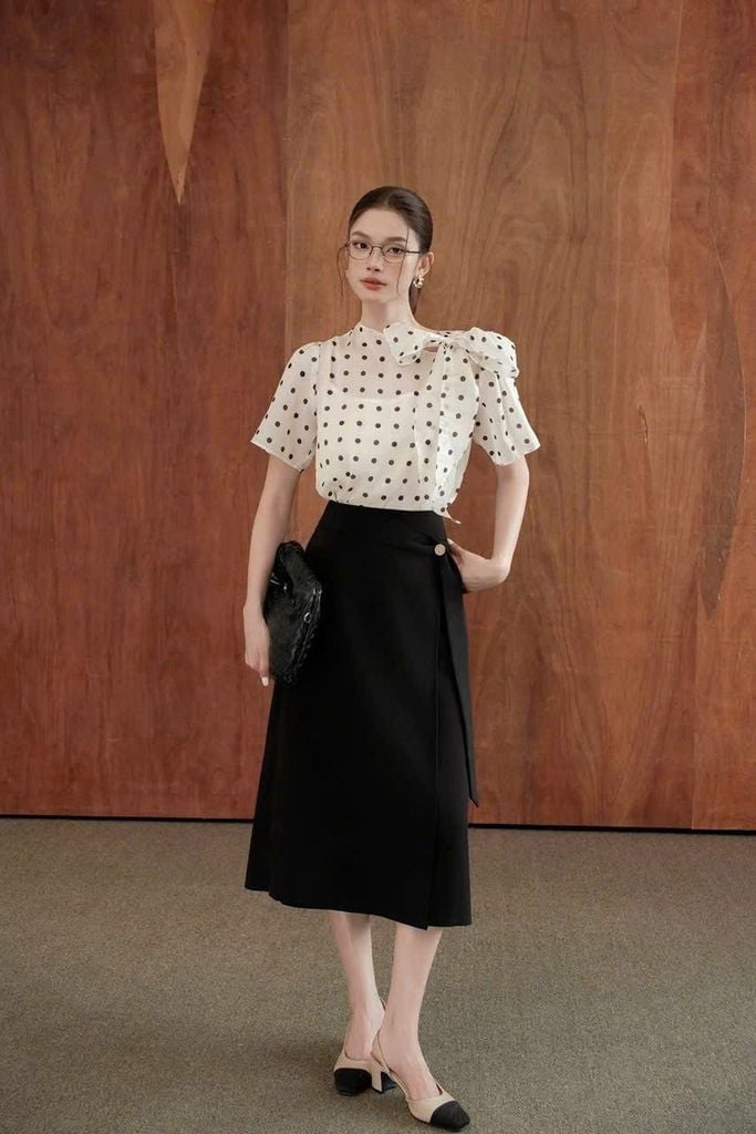 TB9606 SET ÁO CHẤM BI + CV DÀI