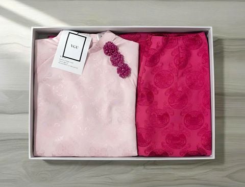 VGU2000 ÁO DÀI HỒNG BÊN TAY ĐÍNH HẠT + QUẦN DÀI HỒNG ĐẬM