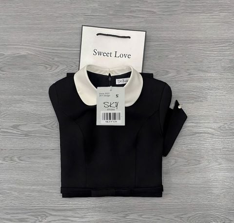 SKY9713 ĐẦM DÀI CỔ SEN  EO ĐÍNH NƠ (ĐEN )