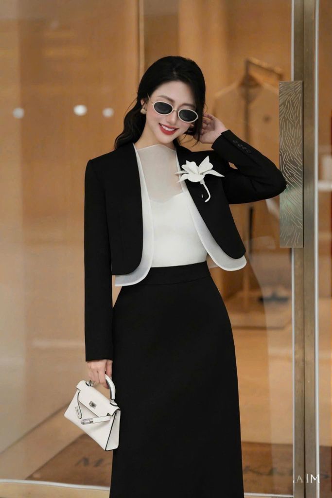 VGU2059 SET ÁO ĐÍNH HOA + CV DÀI (SET 3 MÓN )