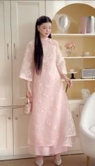 VGU2067 ÁO DÀI HỒNG ĐÍNH NƠ  + QUẦN DÀI HỒNG