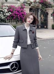 VGU2061 SET ÁO ĐÍNH HOA +CV DÀI KO KÈM NỊT (SET 3 MÓN ) XÁM