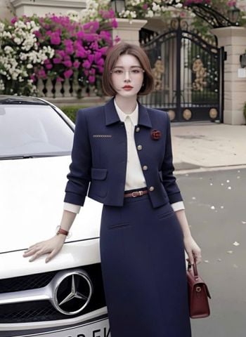 VGU2060 SET ÁO ĐÍNH HOA +CV DÀI KO KÈM NỊT (SET 3 MÓN ) XANH