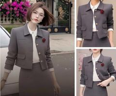 VGU2061 SET ÁO ĐÍNH HOA +CV DÀI KO KÈM NỊT (SET 3 MÓN ) XÁM