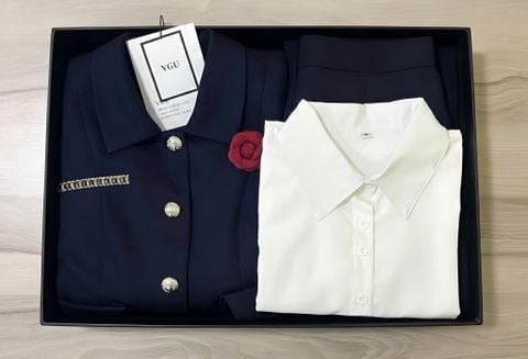 VGU2060 SET ÁO ĐÍNH HOA +CV DÀI KO KÈM NỊT (SET 3 MÓN ) XANH