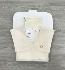 KS1653 -  SET ÁO CỔ CHOÀNG ĐÍNH TAG, QUẦN SHORT (KEM)