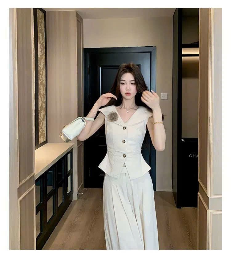 VGU2074 SET ÁO ĐÍNH HOA NGỰC +QUẦN DÀI