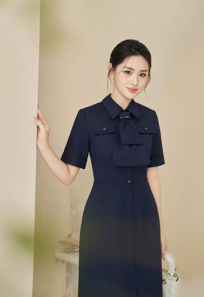 VGU2073 ĐẦM SƠ MI CỔ NƠ