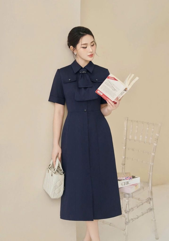 VGU2073 ĐẦM SƠ MI CỔ NƠ