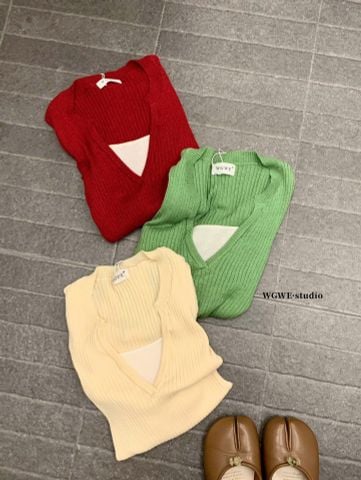 LEN6144 ÁO LEN TAY DÀI CỔ V (VÀNG) 6858