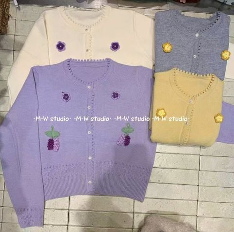 LEN6102 ÁO LEN TAY DÀI THÊU HOA NỔI (KEM ) 381