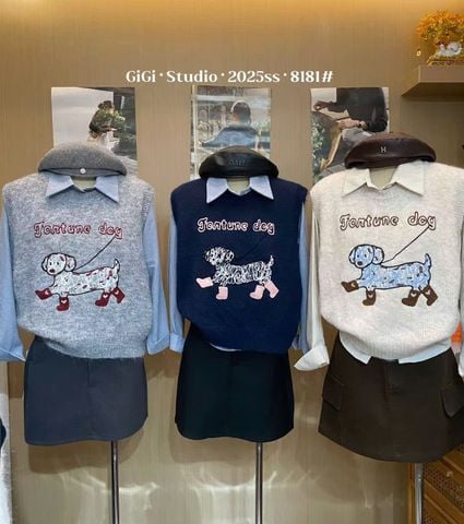 LEN6215 SET ÁO GHILE THÊU CÚN + ÁO SƠ MI (XANH ĐEN ) 8181