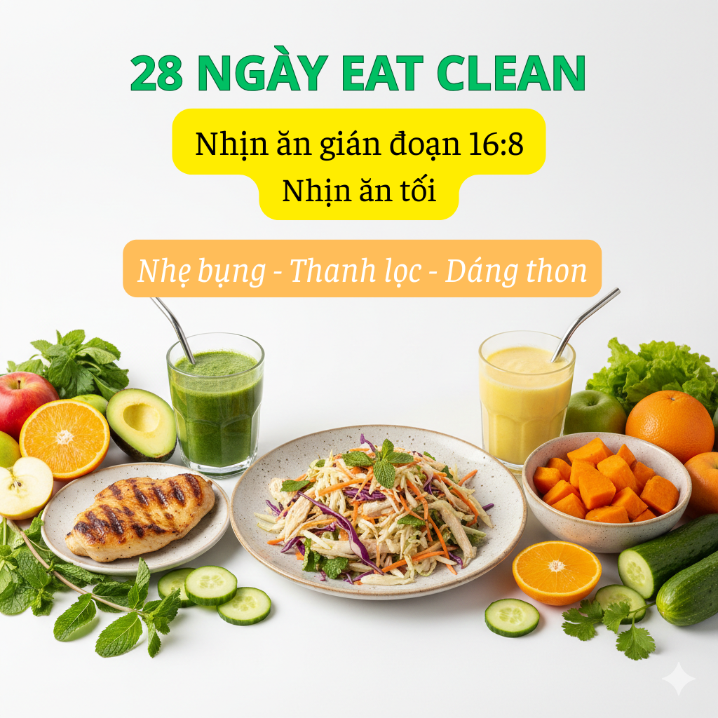 28 NGÀY EAT CLEAN NHỊN ĂN TỐI 16:8