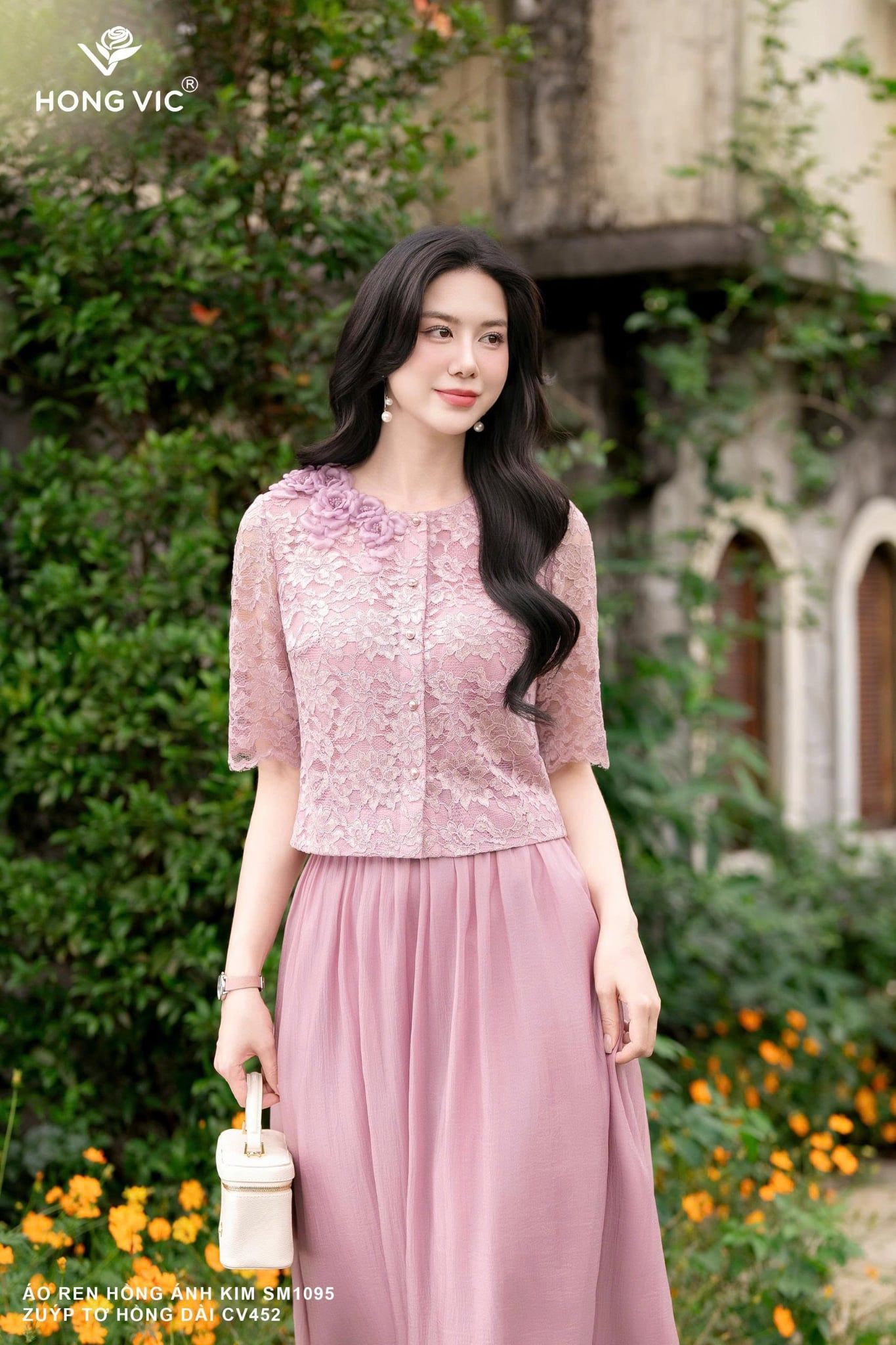 Áo ren hồng ánh kim SM1095