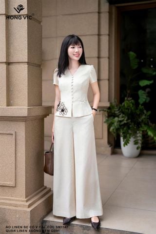 Quần linen suông kem QD91