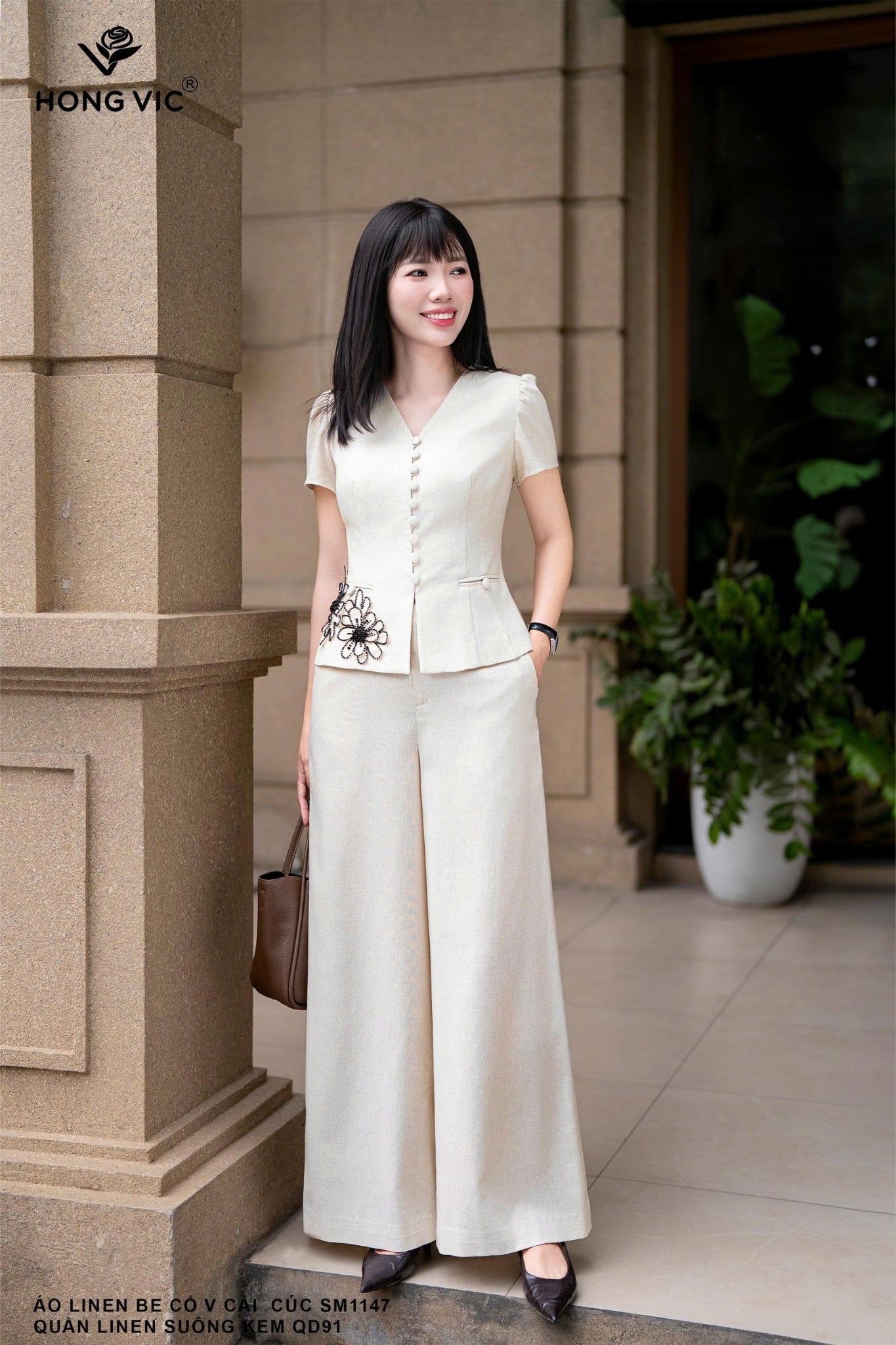 Quần linen suông kem QD91