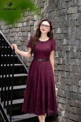 Đầm tím mận thêu gấu DL836