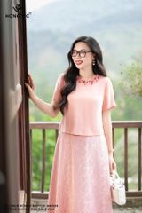 Áo linen hồng croptop SM1084